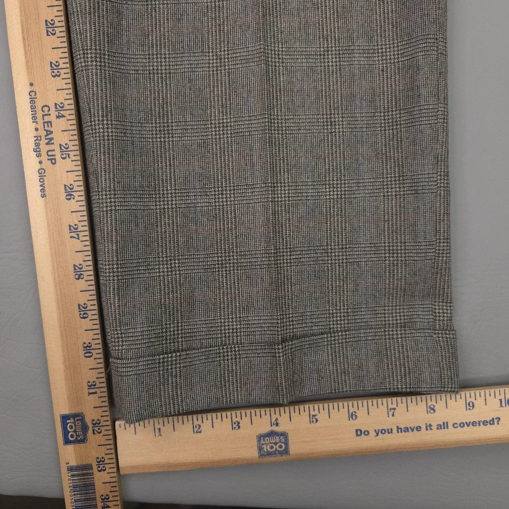 Polo University Pants Mens 35x32 Gray Wool Glen Plaid Pleated Cuffed Trousers